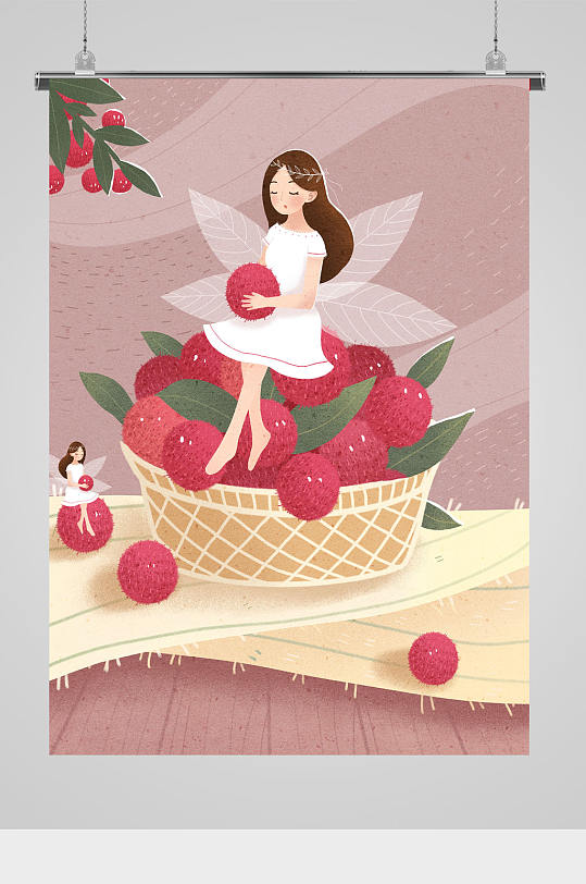 水果与女孩创意插画