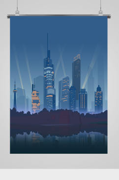大城市建筑物夜景插画