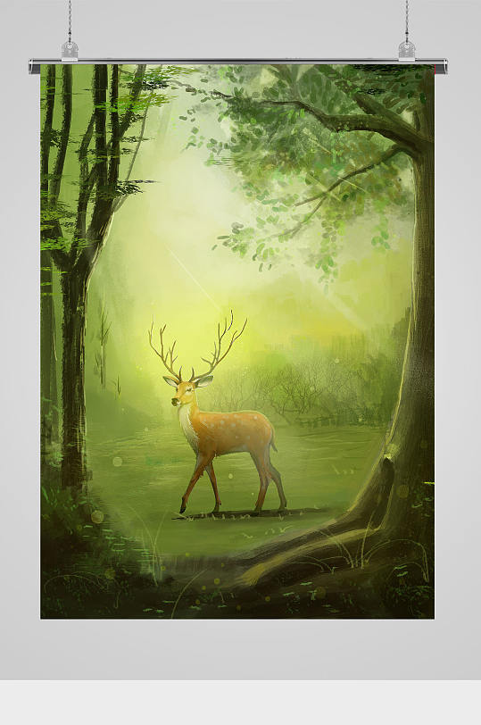 梦幻森林麋鹿插画