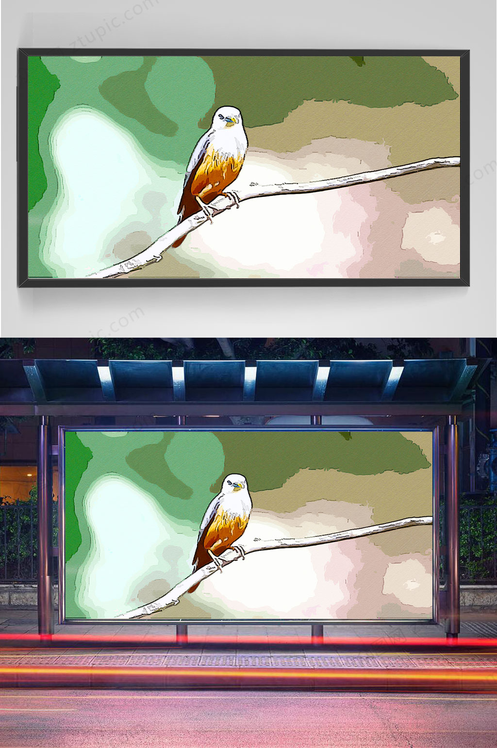 树枝上的小鸟插画素材