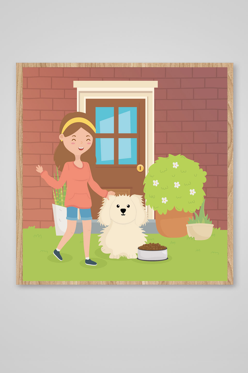 宠物小狗遛狗插画
