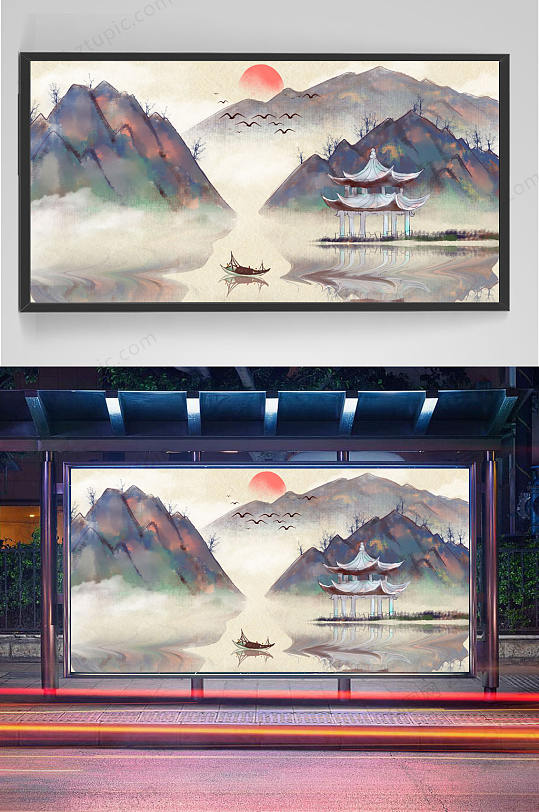 淡色禪意山水風(fēng)景畫