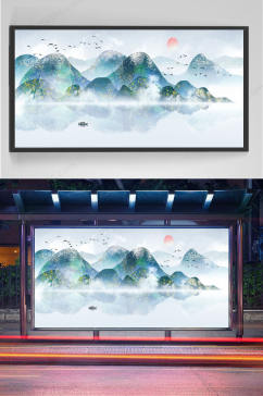 中式山水风景背景