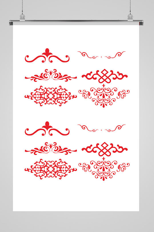 红色手绘中式边框底纹元素花纹设计