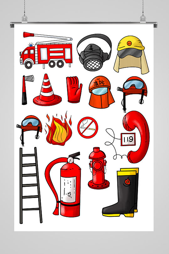 消防插画卡通PNG素材免抠元素