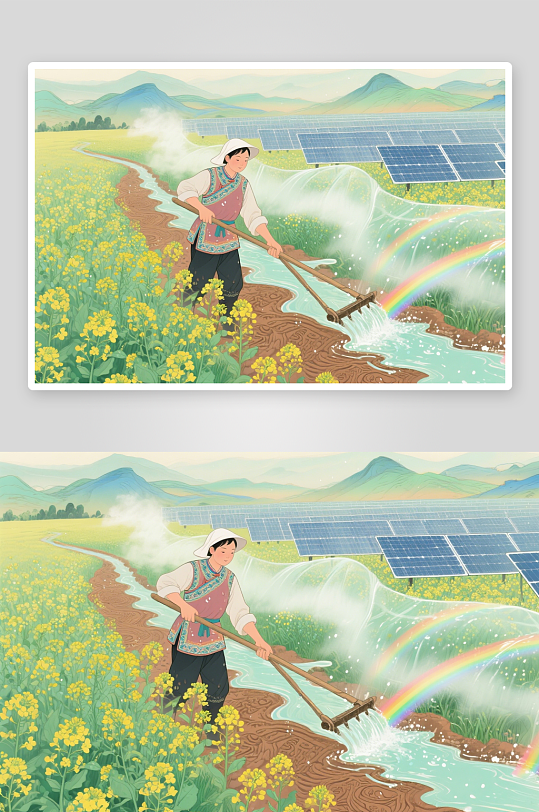 勞動節(jié)油菜花田現(xiàn)代農(nóng)業(yè)插畫
