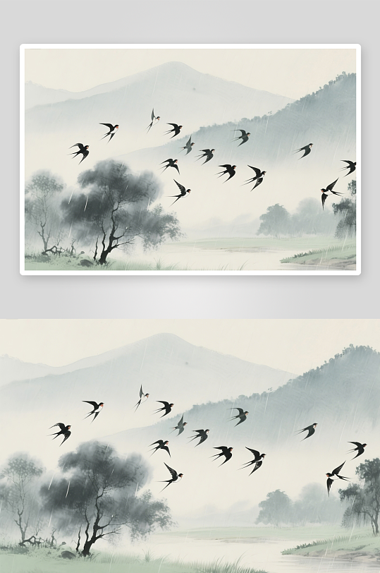 谷雨山水中國風(fēng)水墨插畫