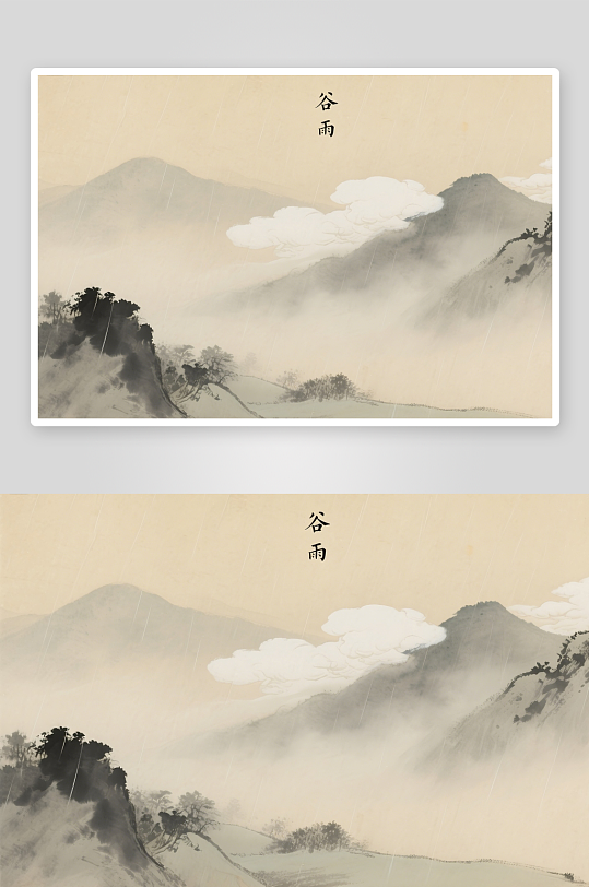 谷雨山水中國風(fēng)水墨節(jié)日節(jié)氣插畫