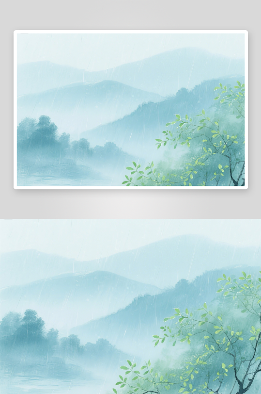 谷雨山水中國風(fēng)水墨節(jié)日節(jié)氣插畫