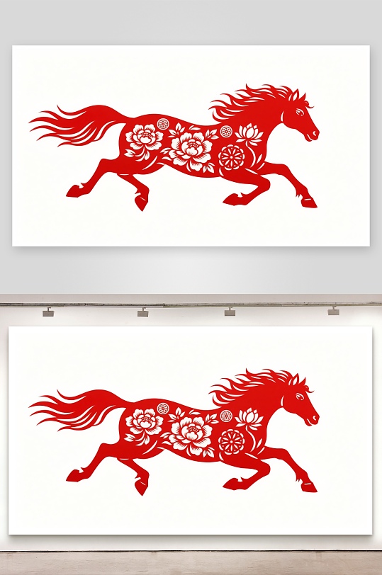 剪纸艺术马与福字马年剪纸-众图网