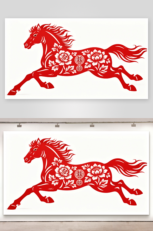 剪纸艺术马与福字马年剪纸-众图网