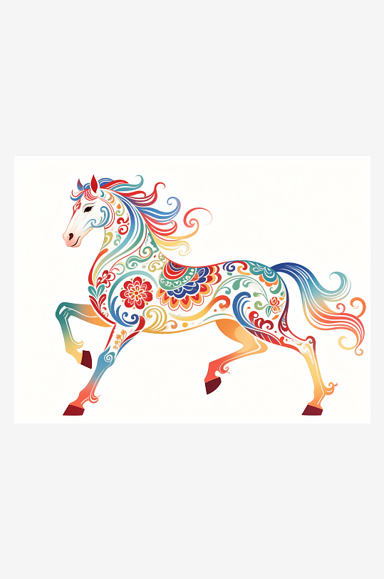 彩色装饰艺术马奔跑姿态马年-众图网