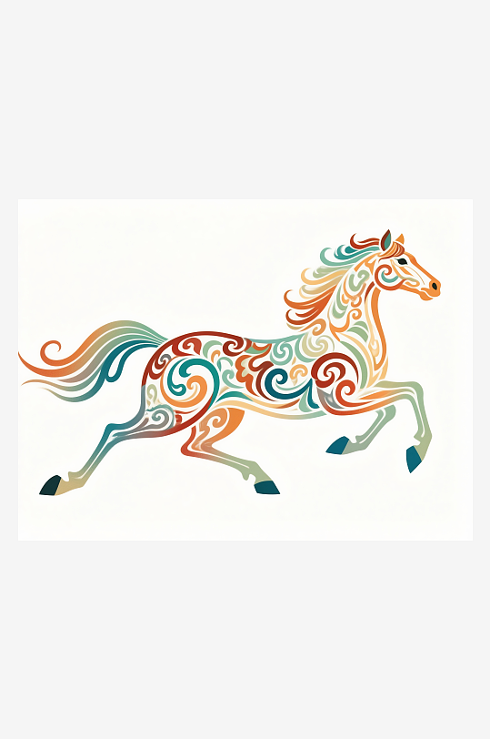 彩色装饰艺术马奔跑姿态马年-众图网
