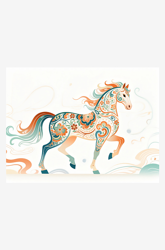 彩色装饰艺术马奔跑姿态马年-众图网