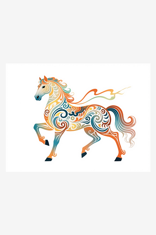 彩色装饰艺术马奔跑姿态马年-众图网