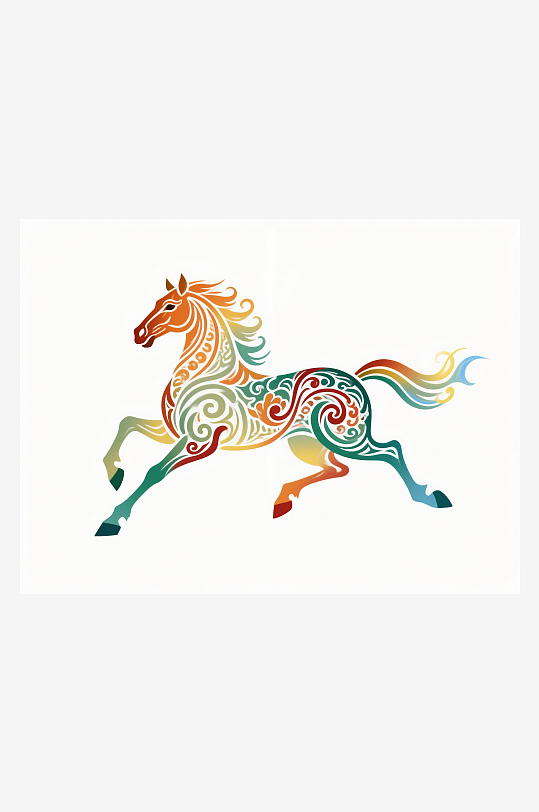 彩色装饰艺术马奔跑姿态马年-众图网