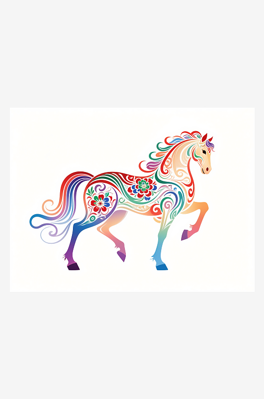 彩色装饰艺术马奔跑姿态马年-众图网