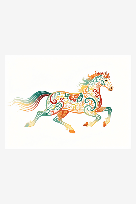 彩色装饰艺术马奔跑姿态马年-众图网