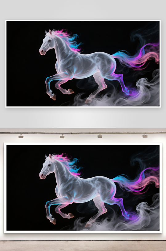 水墨画霓虹烟雾形成的战马狂奔-众图网