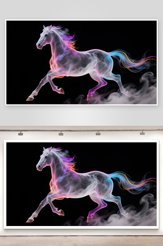 水墨画霓虹烟雾形成的战马狂奔-众图网