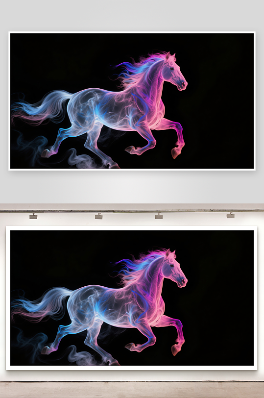 水墨画霓虹烟雾形成的战马狂奔-众图网