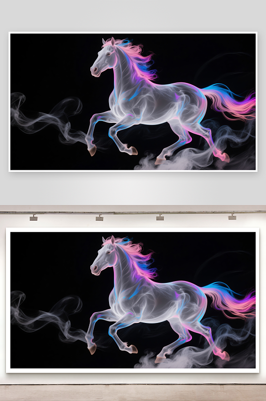 水墨画霓虹烟雾形成的战马狂奔-众图网
