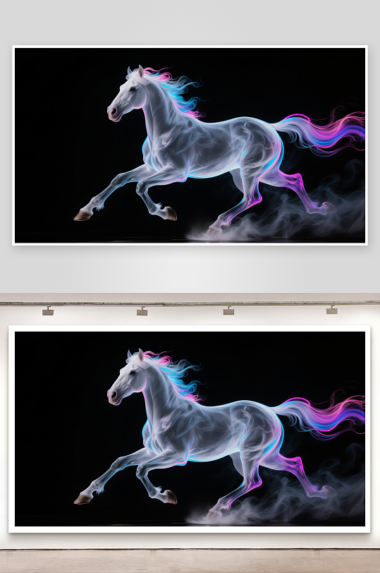 水墨画霓虹烟雾形成的战马狂奔-众图网