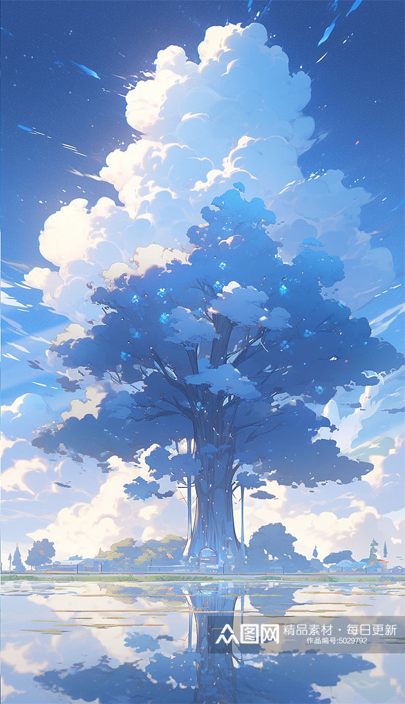 蓝色巨树数字艺术AI素材