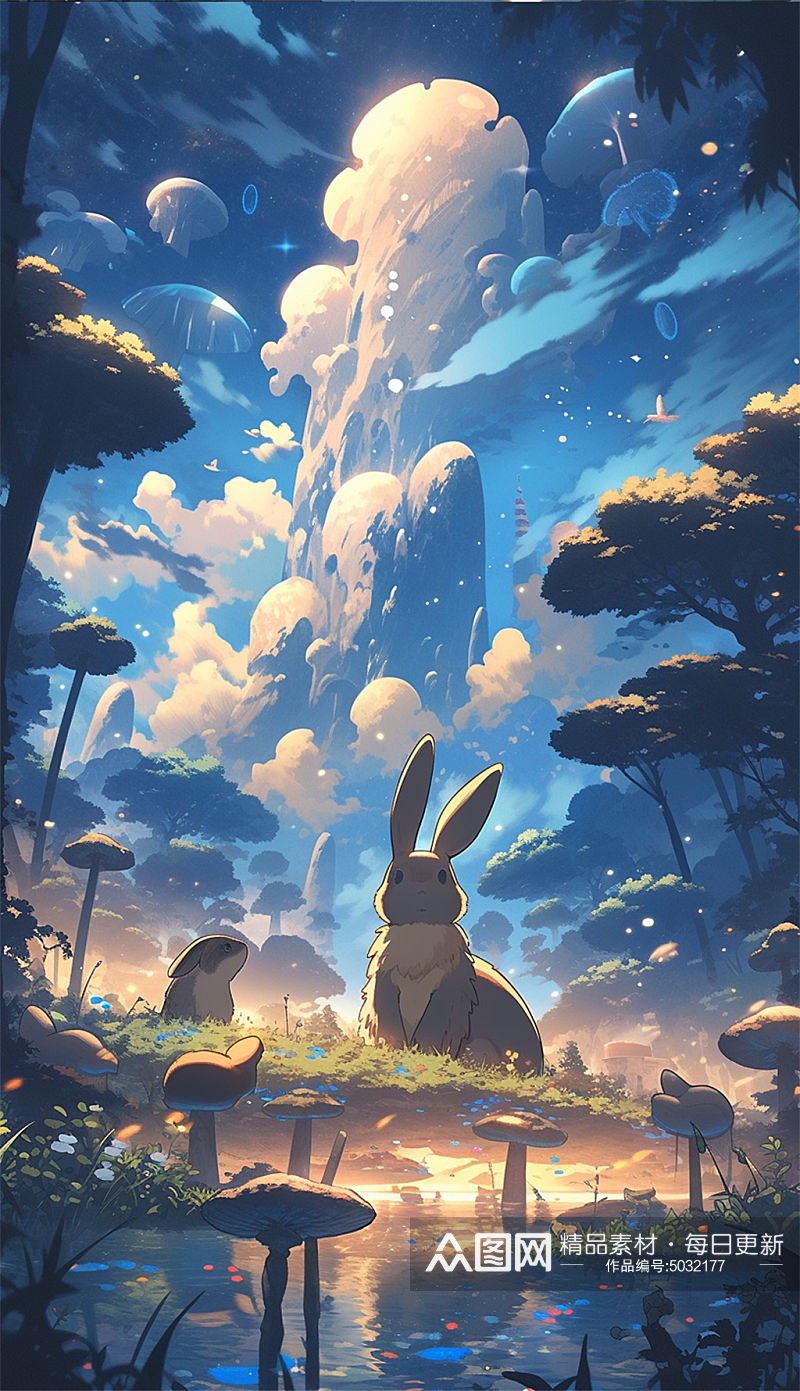 兔子的奇幻森林数字艺术AI素材
