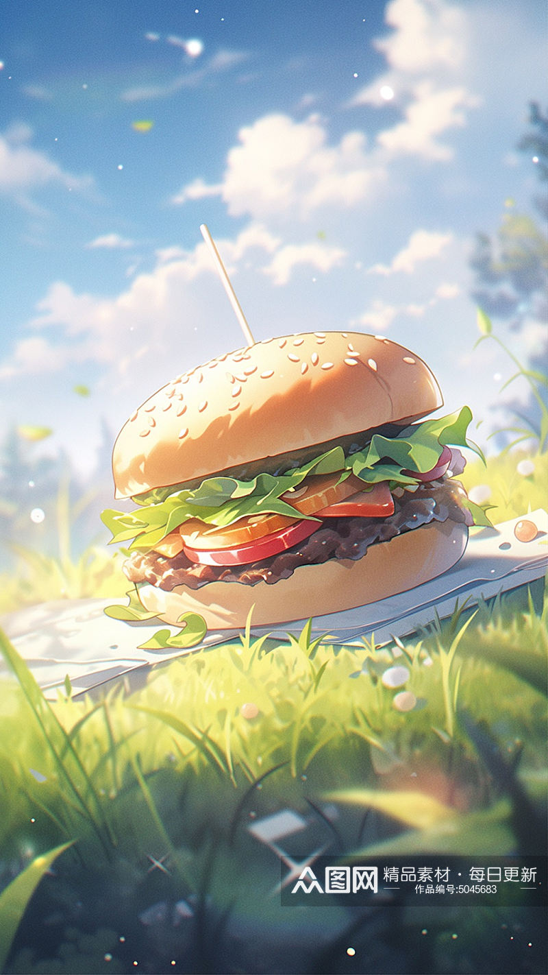 AI数字艺术动漫汉堡美食插画素材
