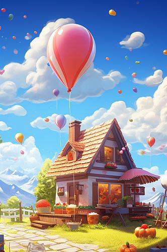 数字艺术图片气球房子