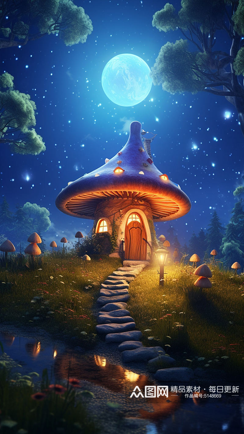 蘑菇屋数字艺术图片素材