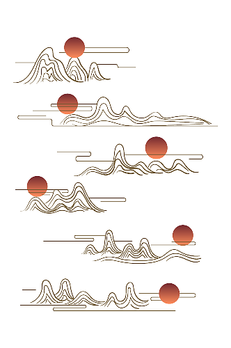 中国风线性山水水墨山纹云纹