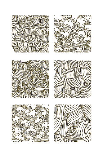 中国风古典祥云纹浪花纹线性底纹纹理图案