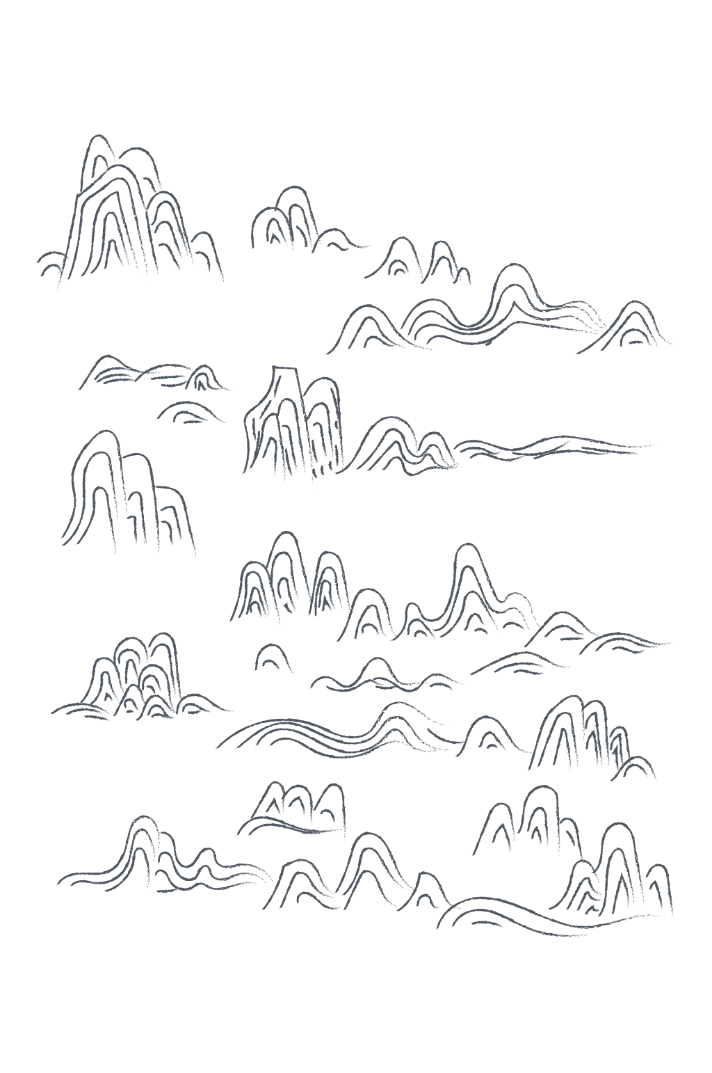 中国风水墨山水山纹线稿纹理图案素材