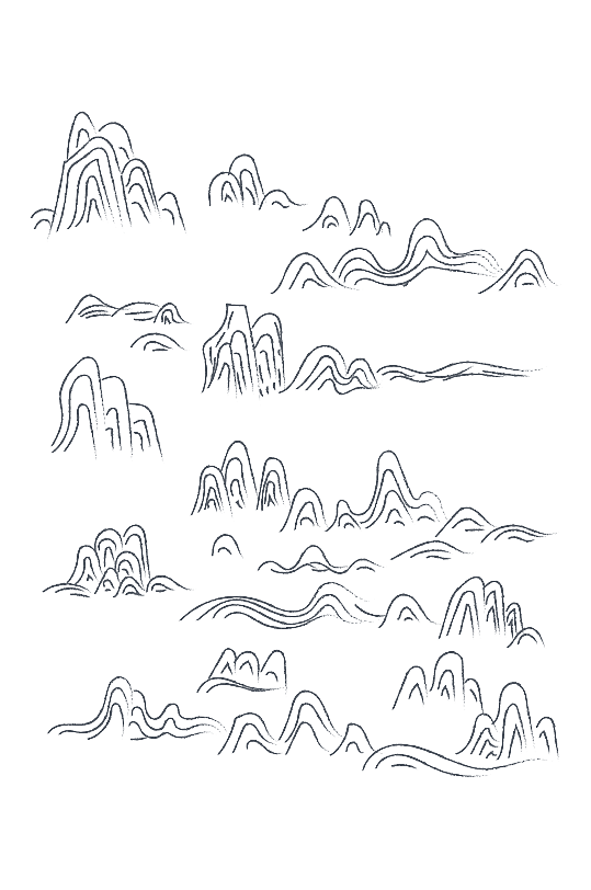 中国风水墨山水山纹线稿纹理图案