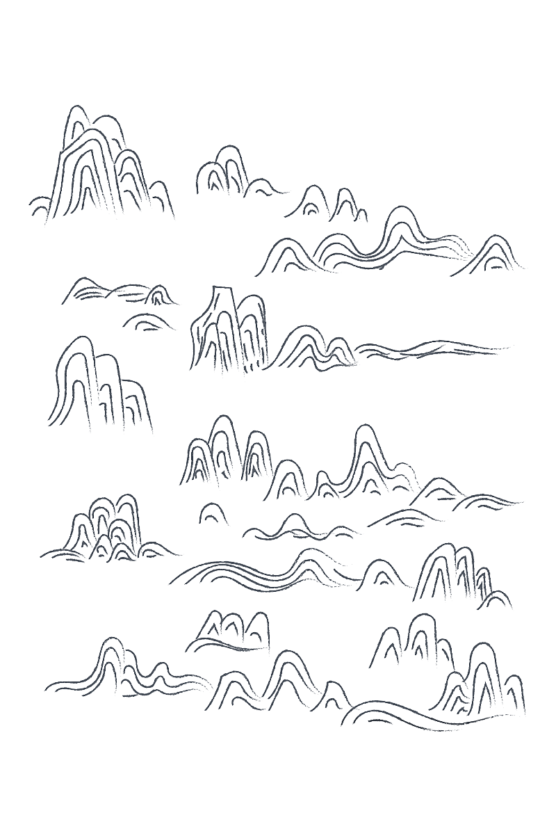 中国风水墨山水山纹线稿纹理图案素材