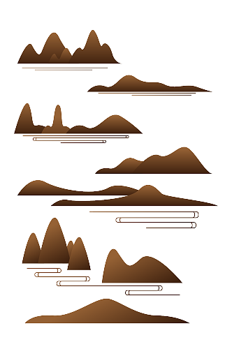 中国风古典山峰山纹祥云纹剪影