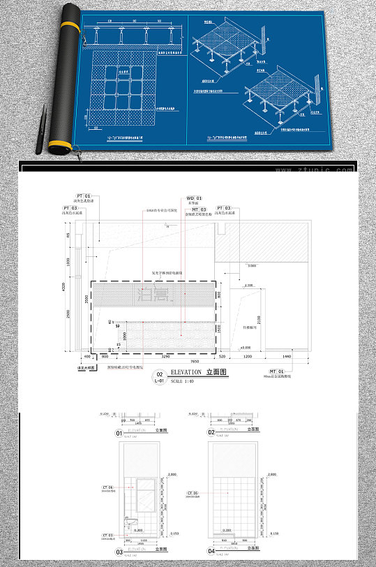 接待小大堂立面图-众图网
