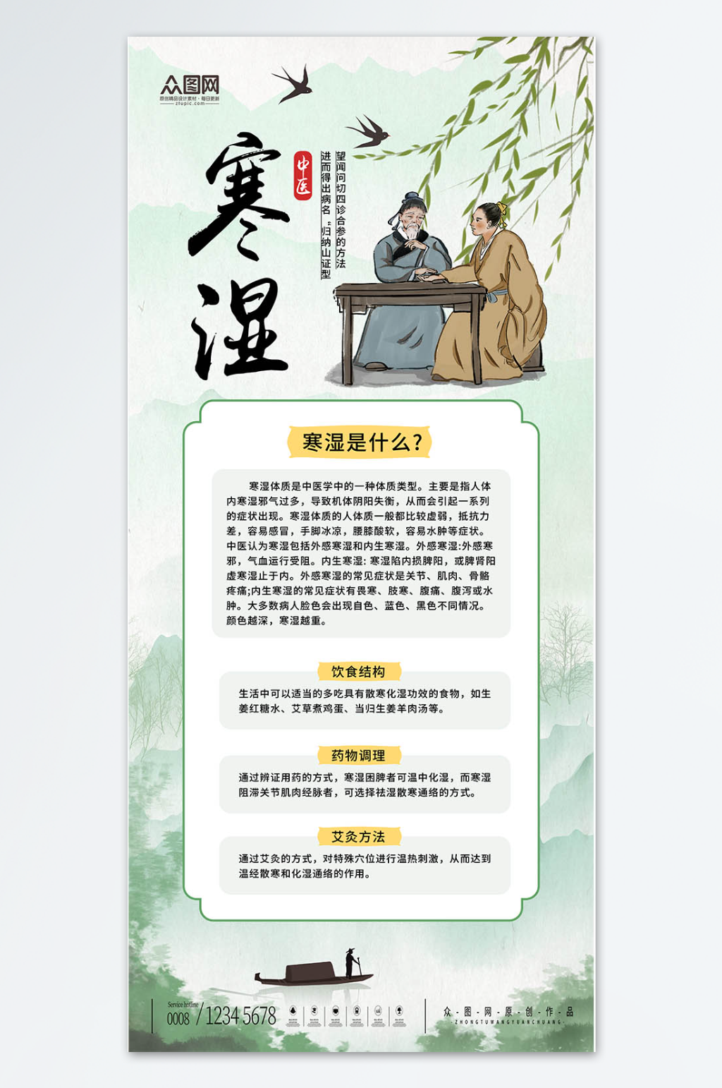 中式大气中医寒湿科普海报素材