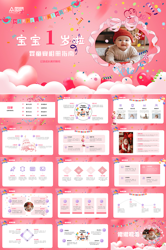 满月宴百岁宴周岁宴儿童婴儿相册PPT
