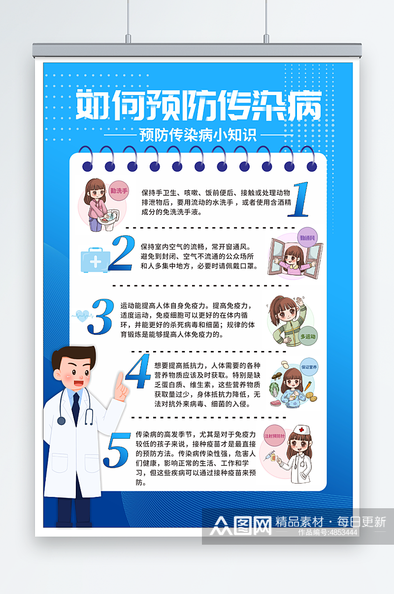蓝色预防传染病医疗健康海报素材