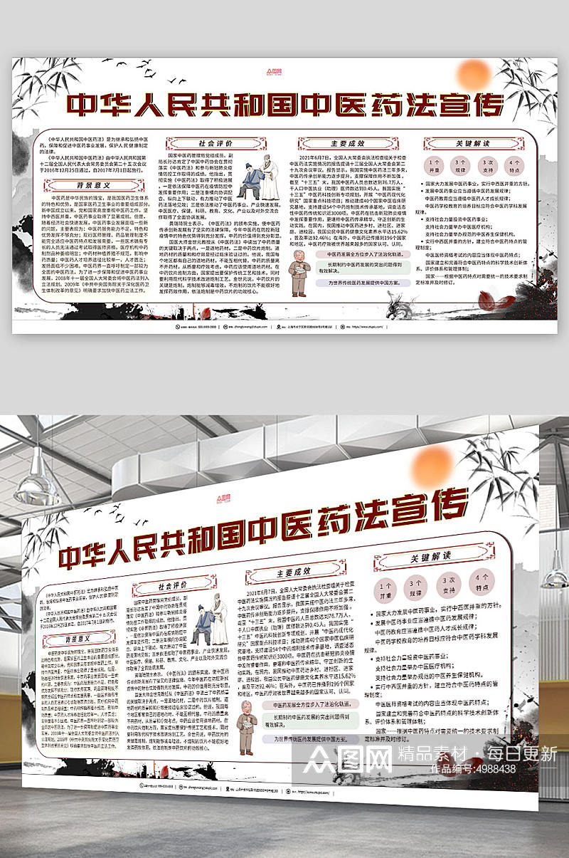 古风中华人民共和国中医药法宣传展板素材