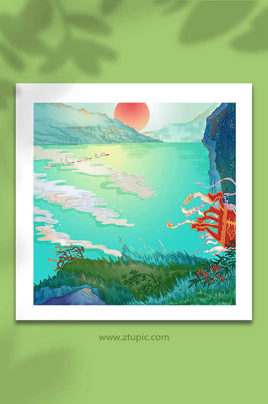 江山如画辽阔风光古代诗人词人插画背景-众图网