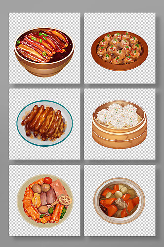 扣肉腊肠炖汤丸子秋季传统美食元素插画
