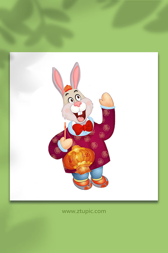 兔年卡通唐装喜庆拟人兔子插画元素