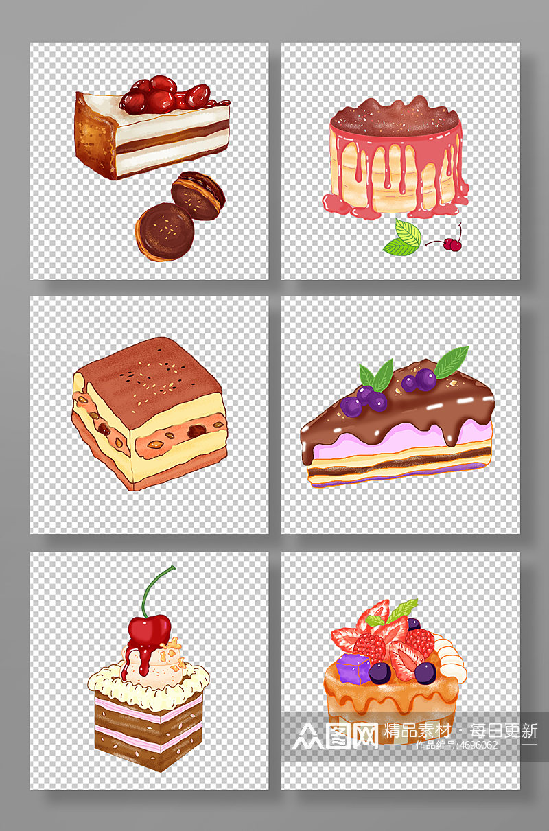 面包蛋糕奶油巧克力甜食零食元素插画素材