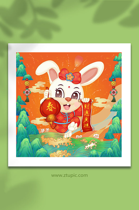 新年传统节日祝福春节兔年插画
