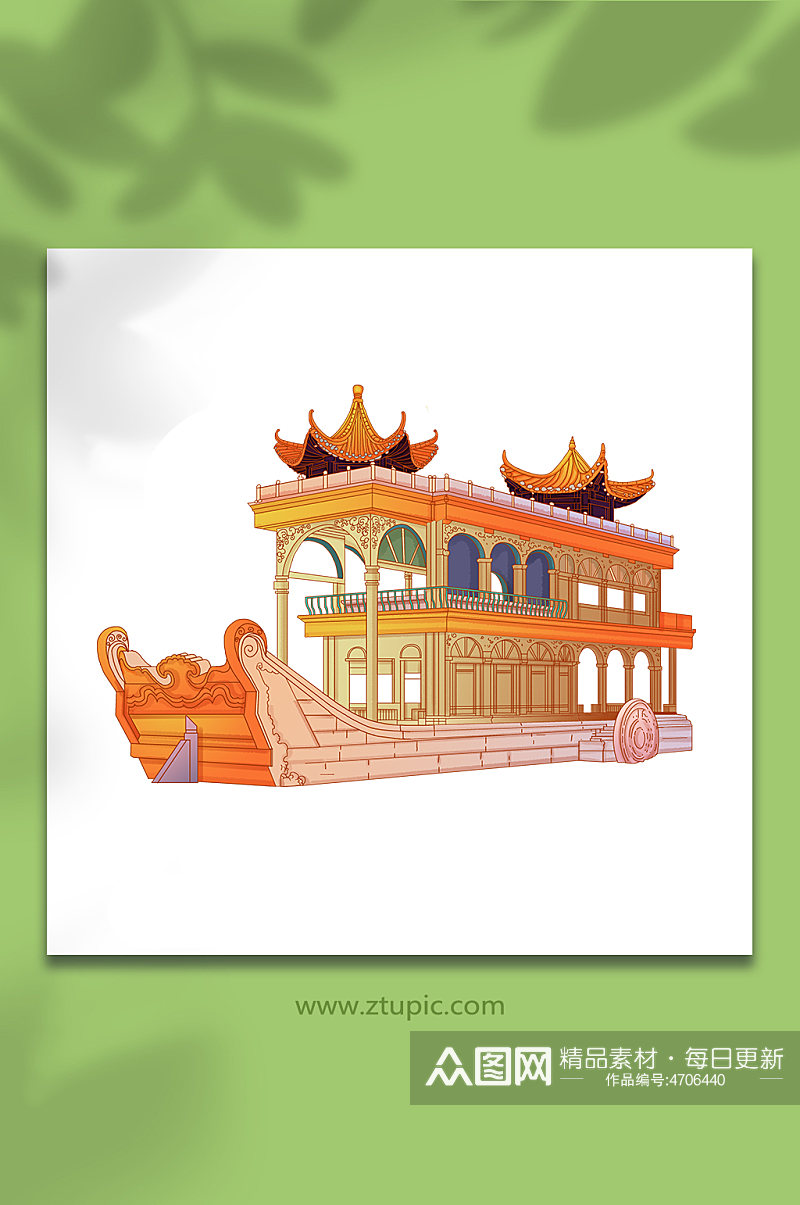 颐和园景点北京旅游石舫建筑元素素材