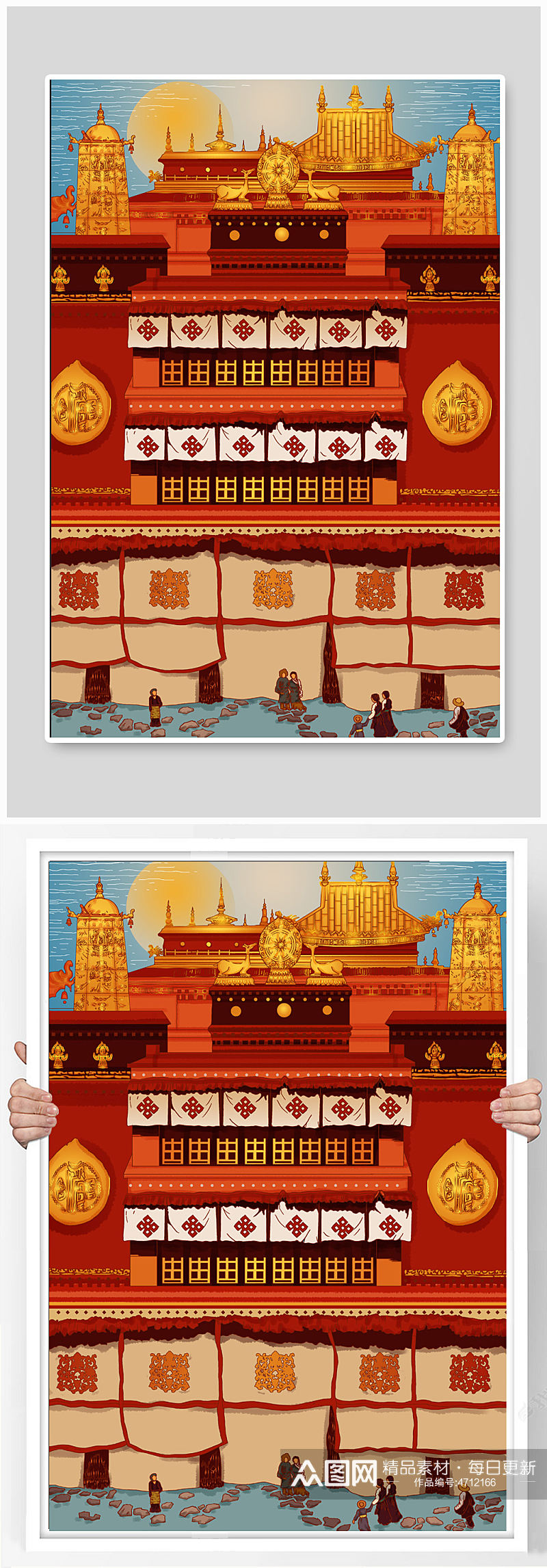 大昭寺藏传佛庙旅游景点西藏城市建筑插画素材